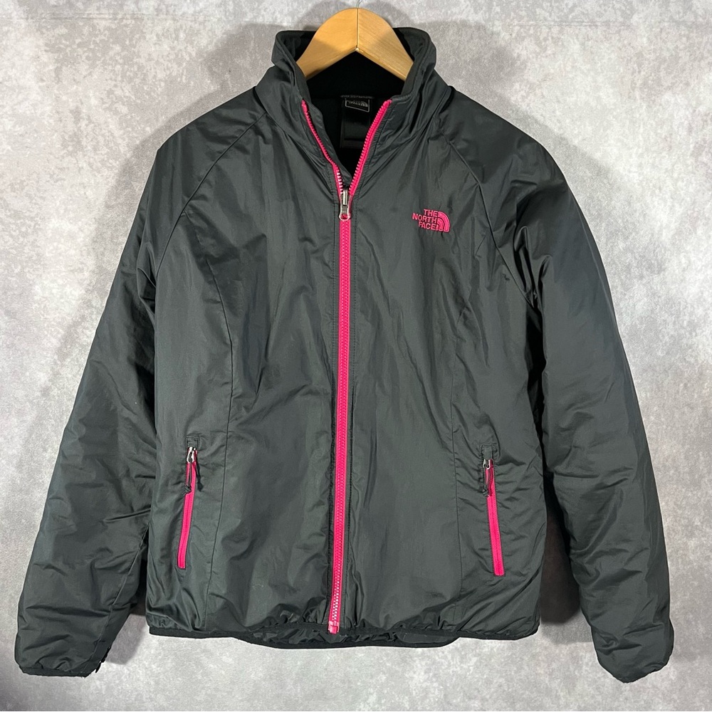 North Face Jacket Womens Medium M Black Pink Full Zip Lined Raised Collar Preppy
